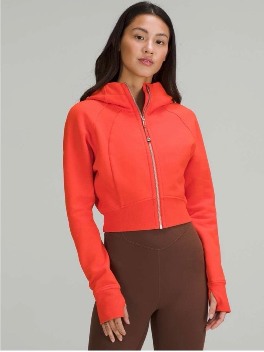 Lululemon Scuba Cropped Zip Hoodie in Vibrant Coral